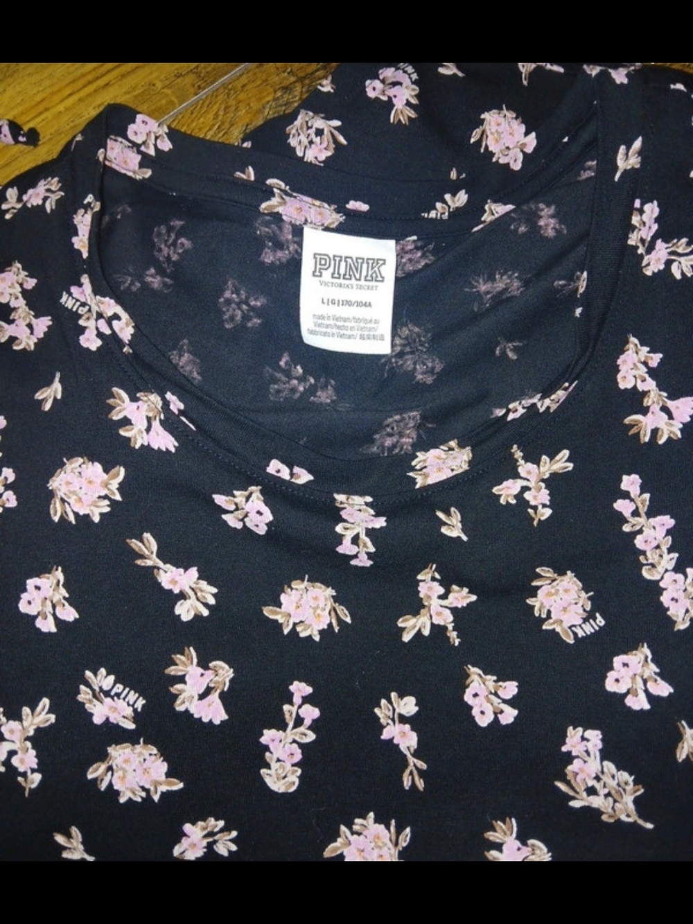 PINK Victoria's Secret Black Tee with Pink Floral Print
